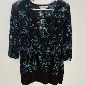 Jennifer Lopez Black and Teal Floral Blouse